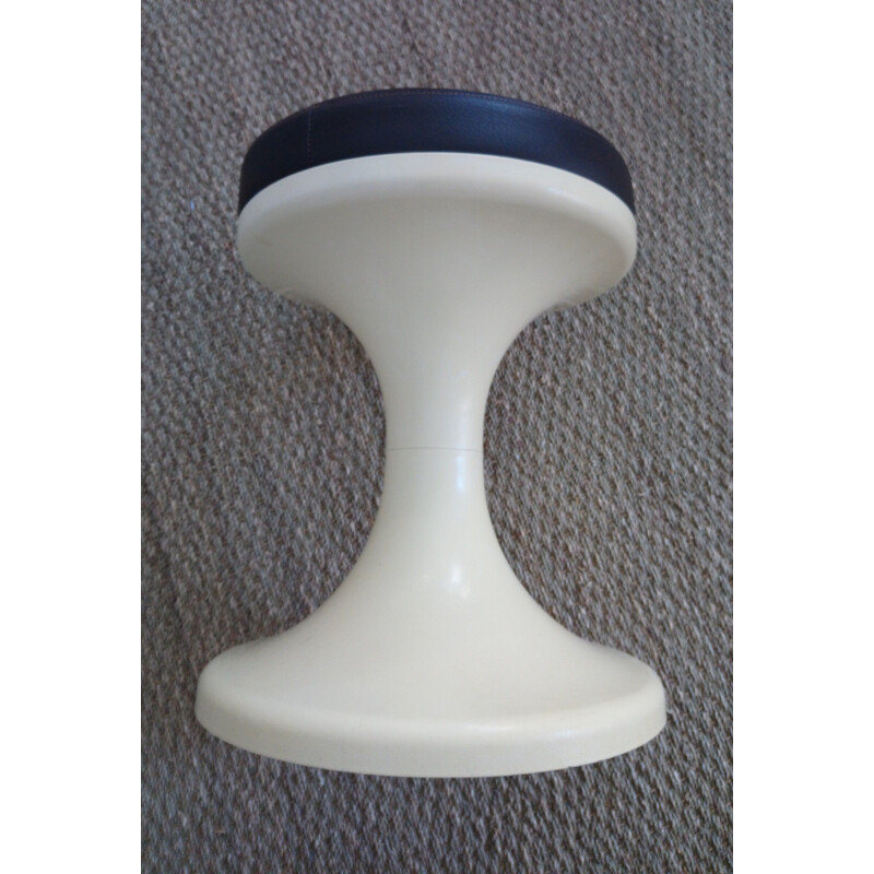 Vintage cream stool in plastic with brown seat