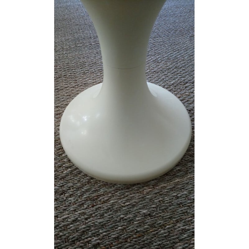 Vintage cream stool in plastic with brown seat