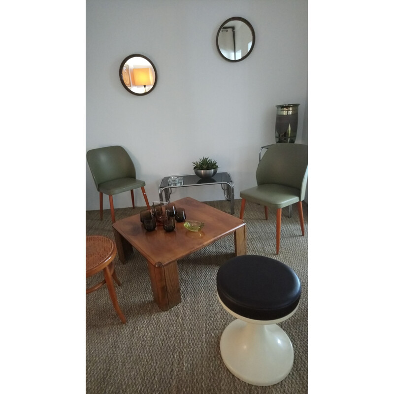 Vintage cream stool in plastic with brown seat