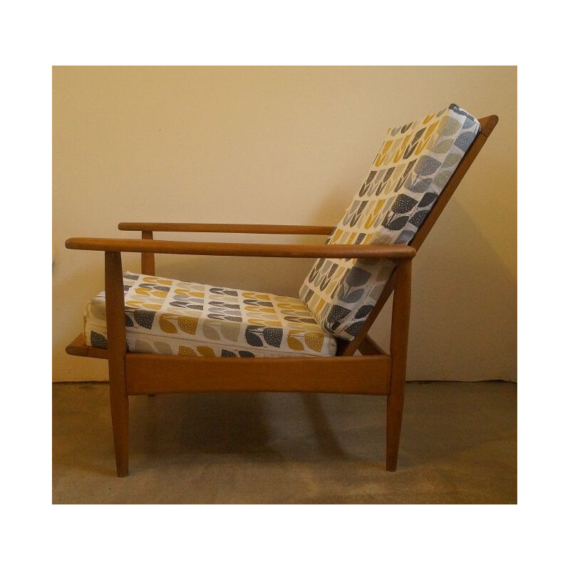 Scandinavian wooden and fabric amrchair