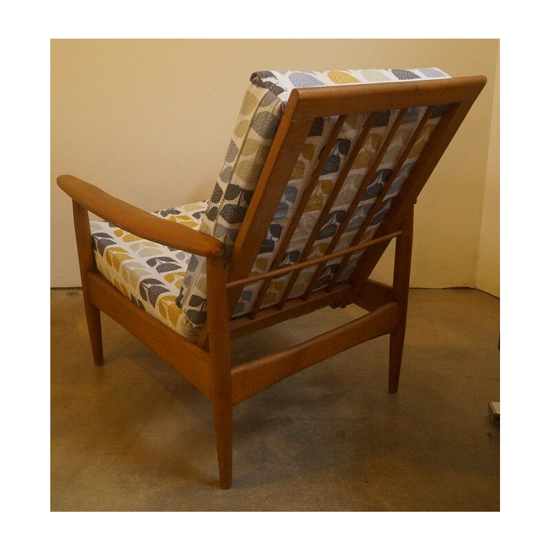 Scandinavian wooden and fabric amrchair