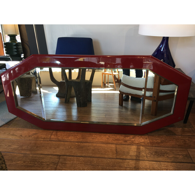 Red Italian mirror by Angelo Piava