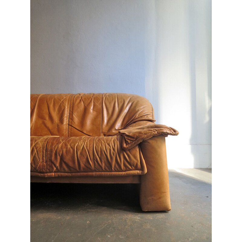 Vintage german sofa in Cognac yellow leather