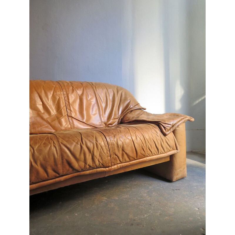 Vintage german sofa in Cognac yellow leather