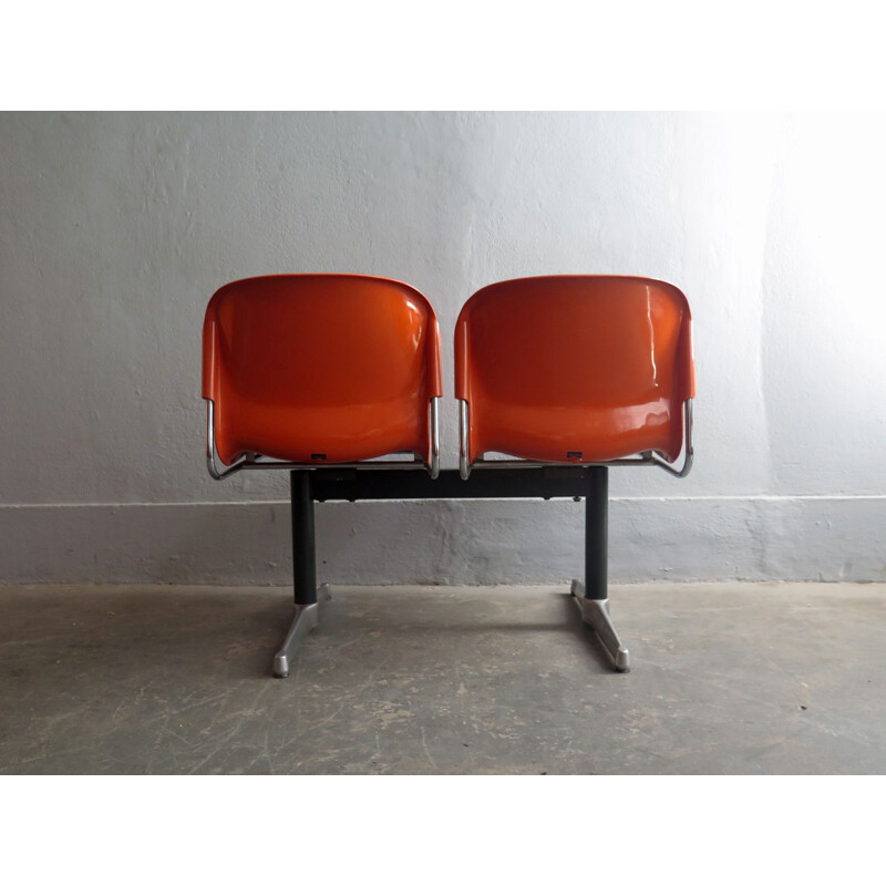Set of 2 vintage german chairs in orange plastic and steel 1970