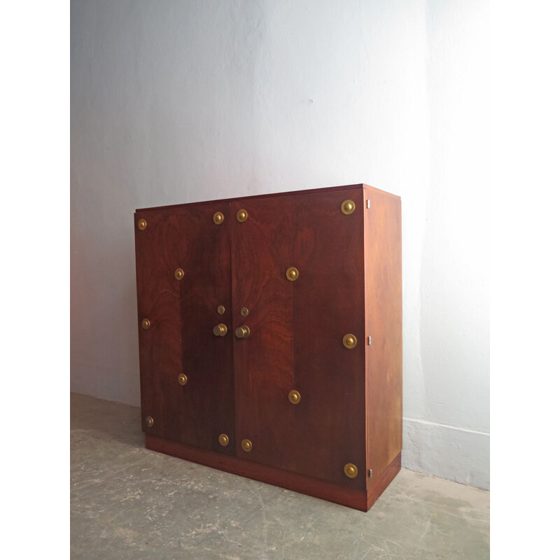 Large vintage chest of drawers in brass and walnut 1930