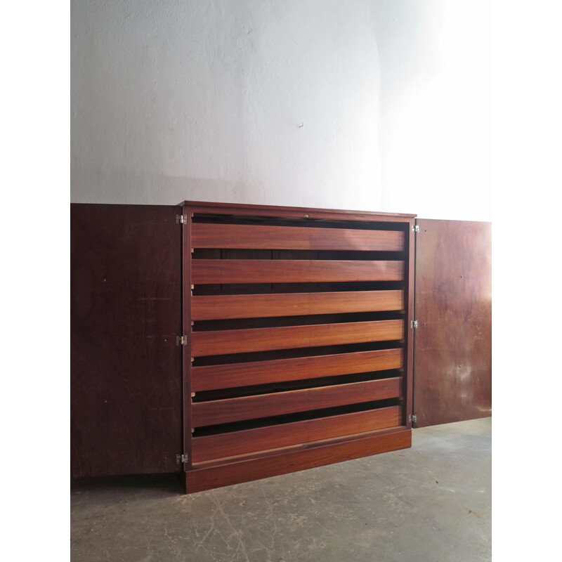 Large vintage chest of drawers in brass and walnut 1930