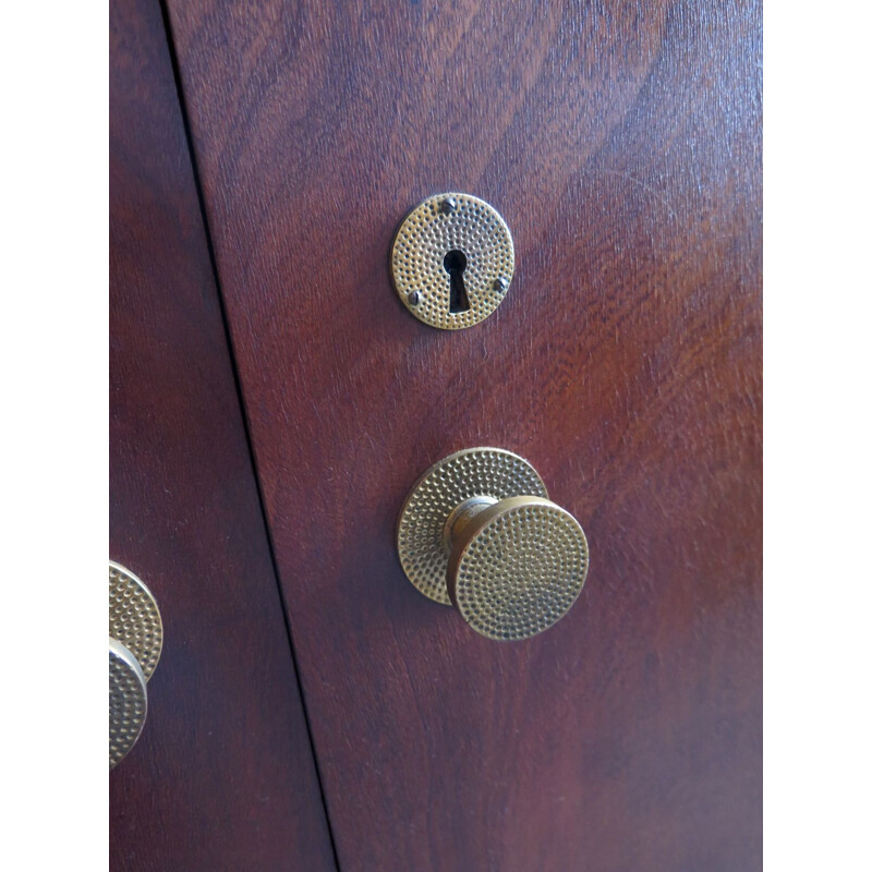 Large vintage chest of drawers in brass and walnut 1930