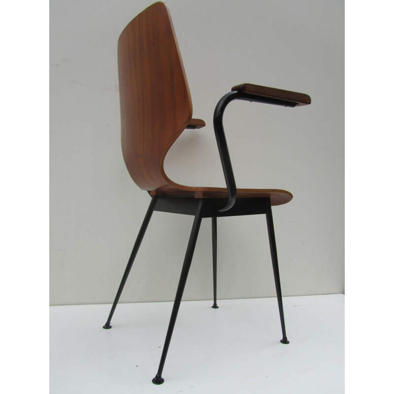 Vintage industrial plywood and steel chair for Industrial Legni Curvati 1950