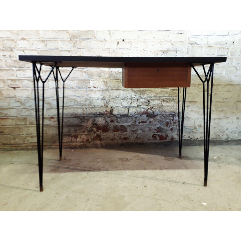 Vintage black desk in wood and metal 1950