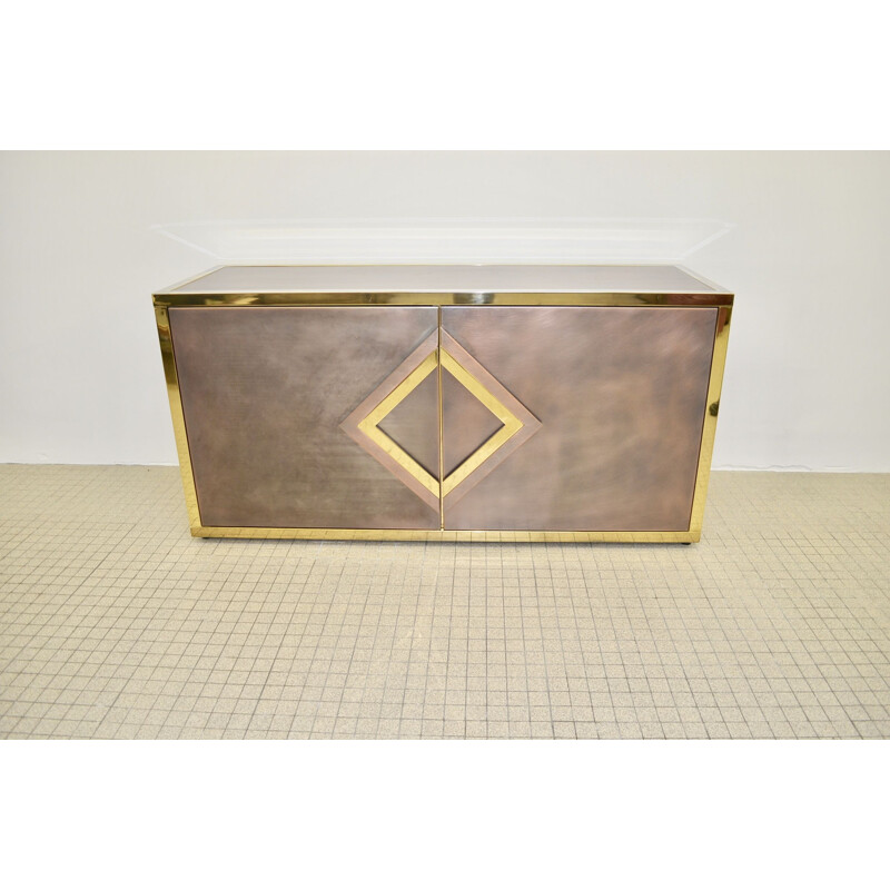 Vintage belgian brass and steel sideboard 1980