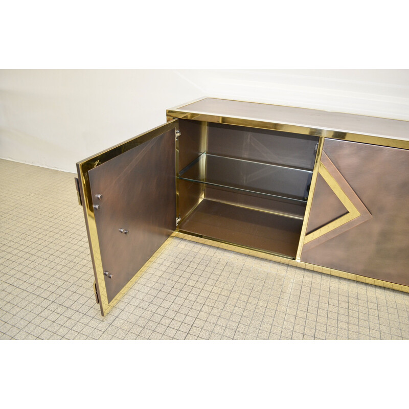 Vintage belgian brass and steel sideboard 1980