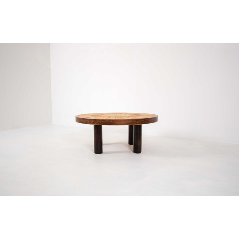 French vintage coffee table by Roger Capron in ceramic and wood