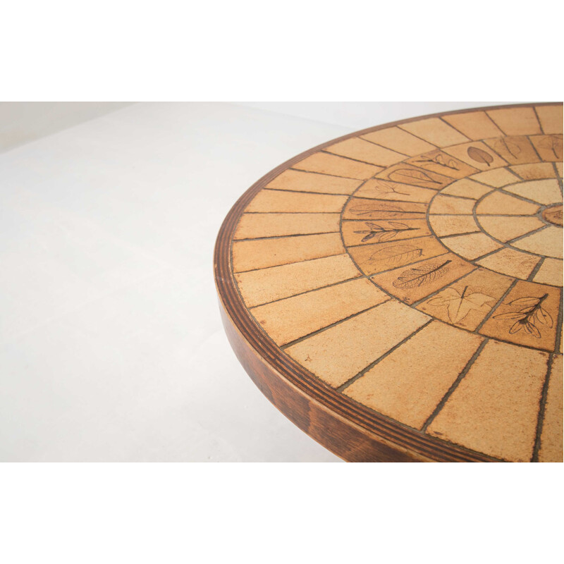 Table basse vintage française par Roger Capron en céramique et bois