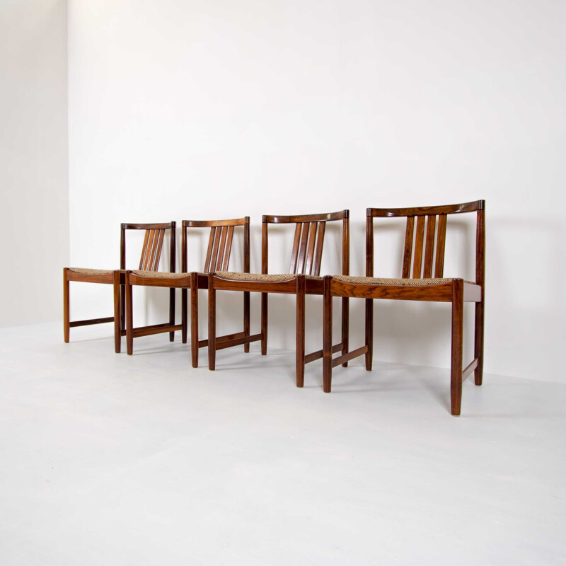 Ensemble de 4 chaises vintage belges en palissandre et laine marron 1960