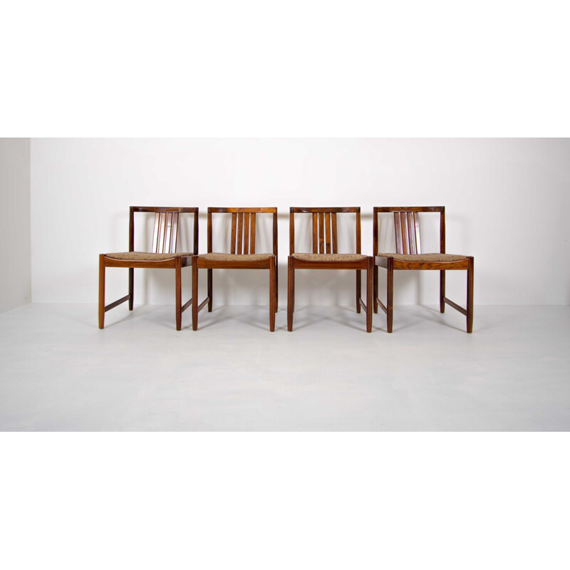 Set of 4 vintage belgian chairs in rosewood and brown wool 1960