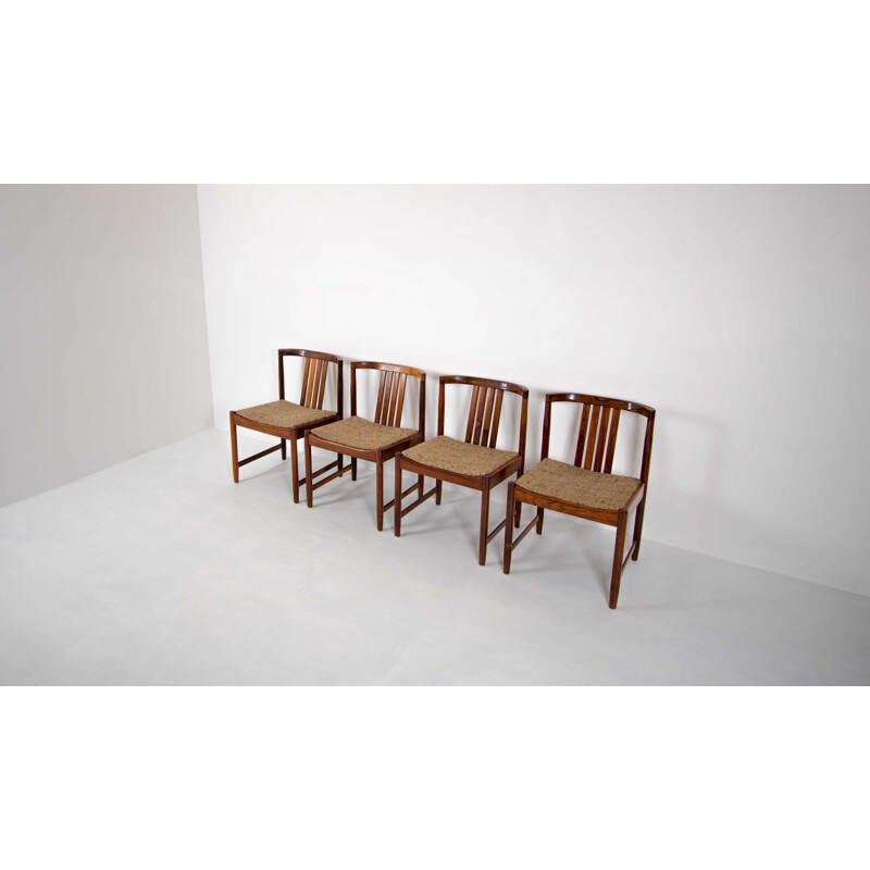 Set of 4 vintage belgian chairs in rosewood and brown wool 1960