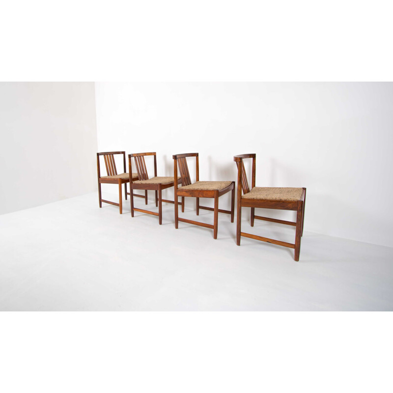 Set of 4 vintage belgian chairs in rosewood and brown wool 1960