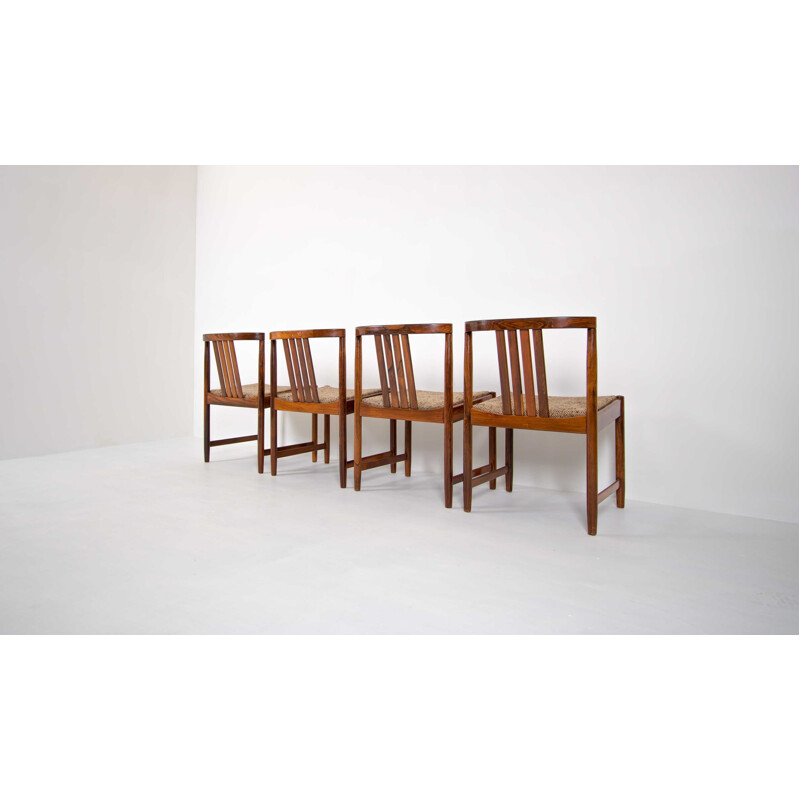 Ensemble de 4 chaises vintage belges en palissandre et laine marron 1960