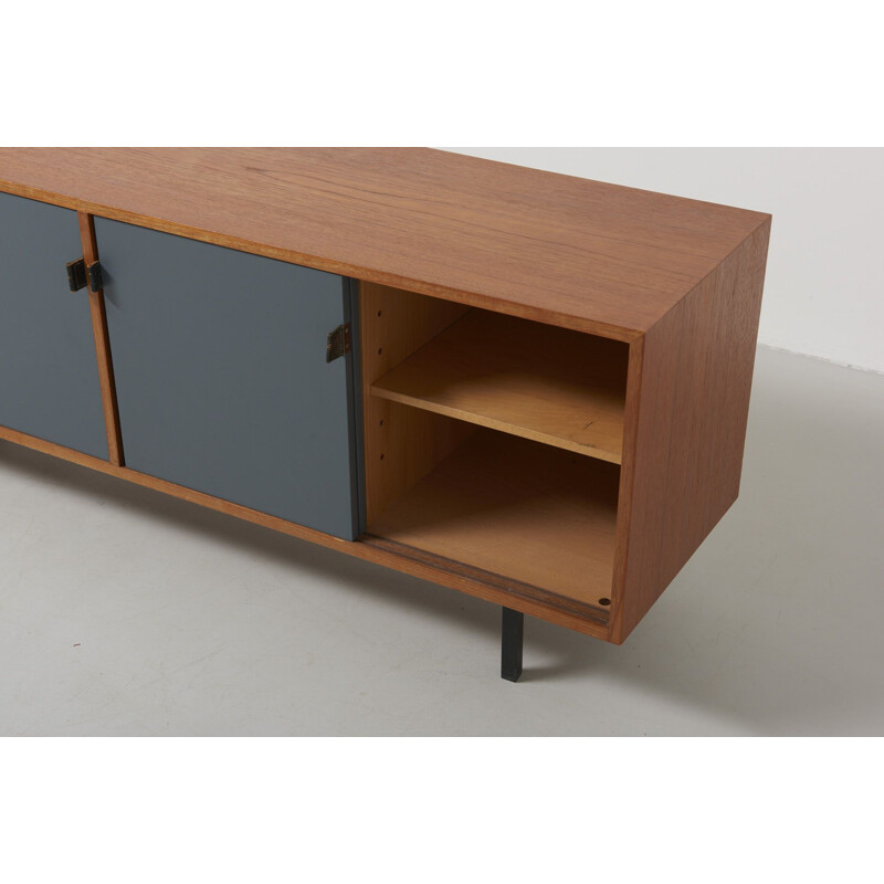 Vintage sideboard for Knoll International in wood and gray metal 