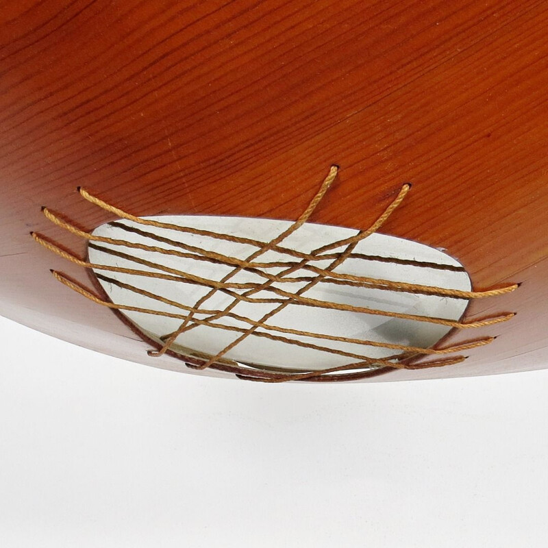 Vintage pendant lamp for ÚLUV Praha in wood and glass 1960