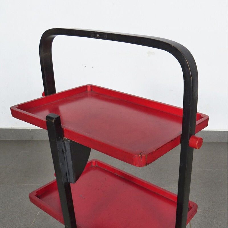 Vintage red folding side table in wood by André Groult 1930