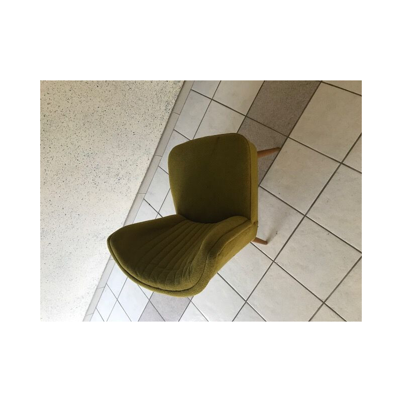 Vintage Cocktail armchair in green fabric and wood 1970