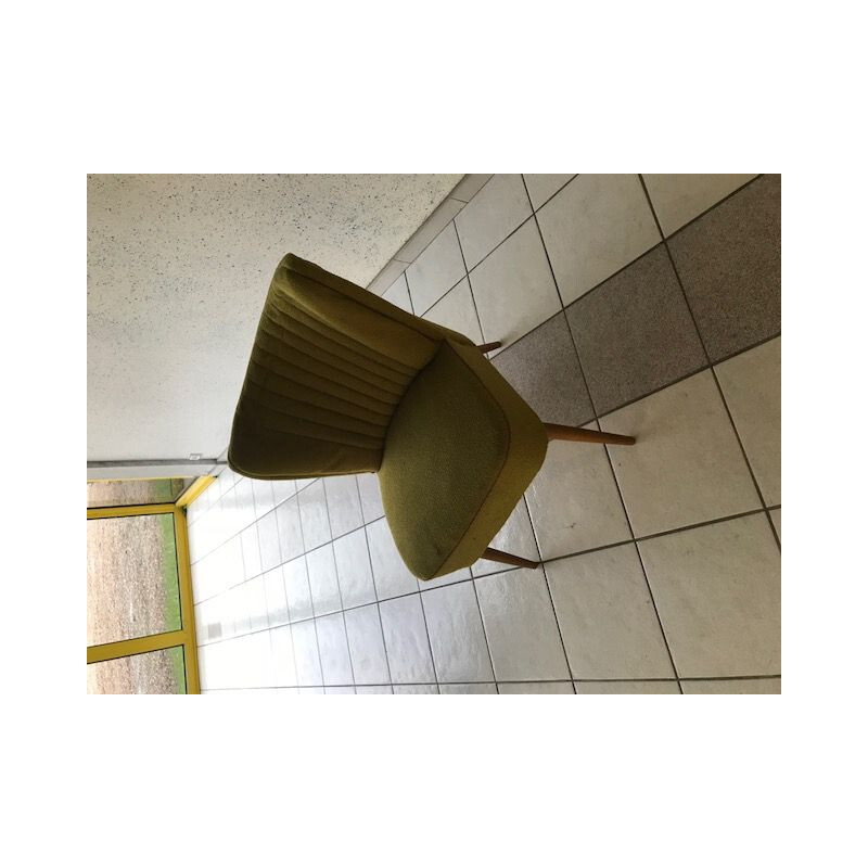 Vintage Cocktail armchair in green fabric and wood 1970