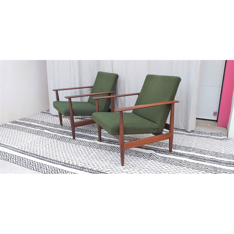 Paire de fauteuils vintage verte pour Ekornes Svane en palissandre