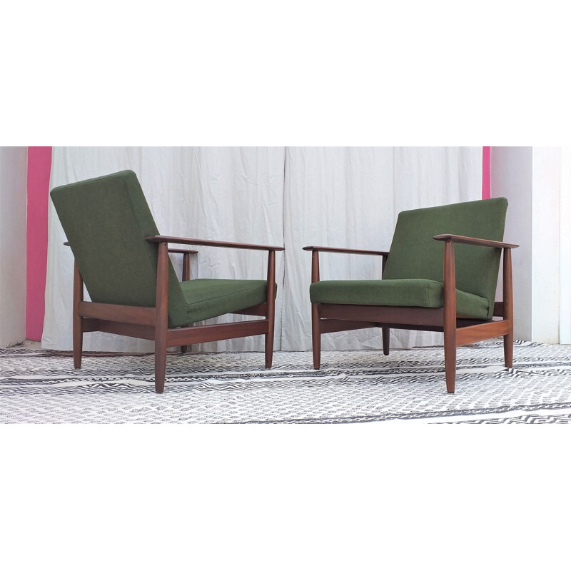 Paire de fauteuils vintage verte pour Ekornes Svane en palissandre