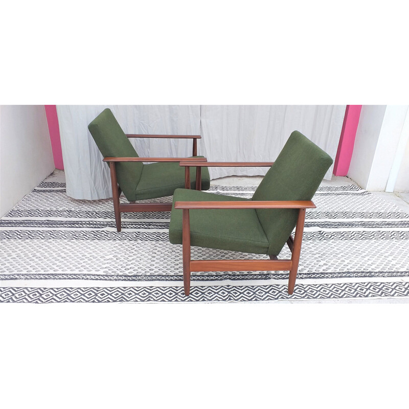 Pair of vintage green armchairs for Ekornes Svan in rosewood