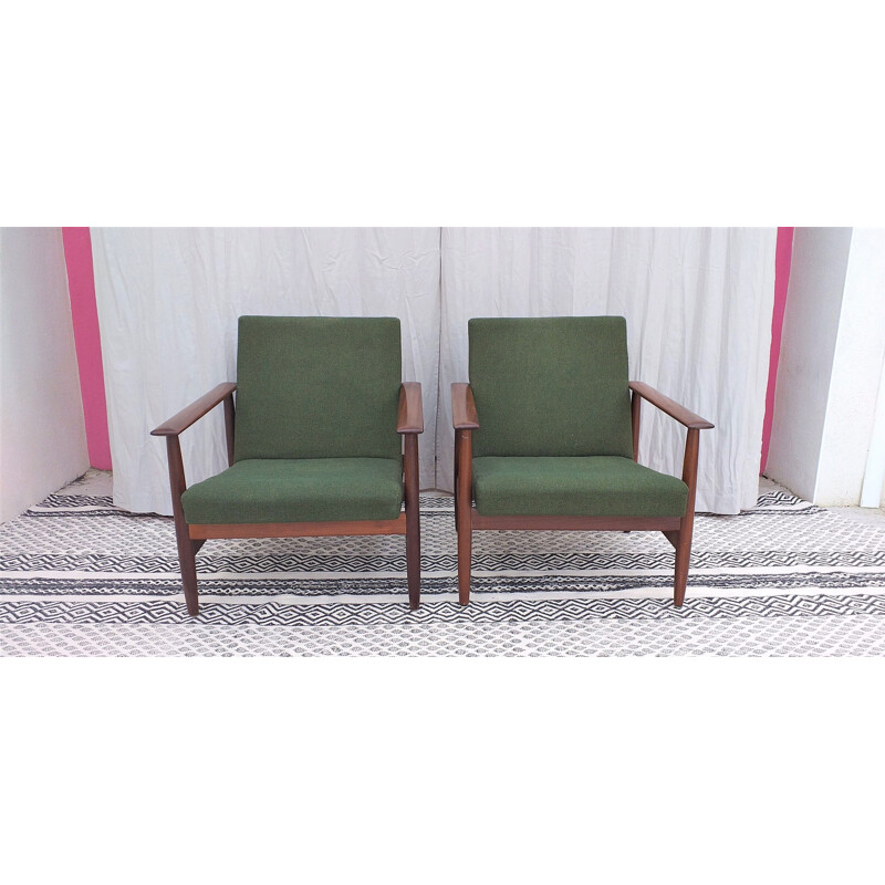 Pair of vintage green armchairs for Ekornes Svan in rosewood