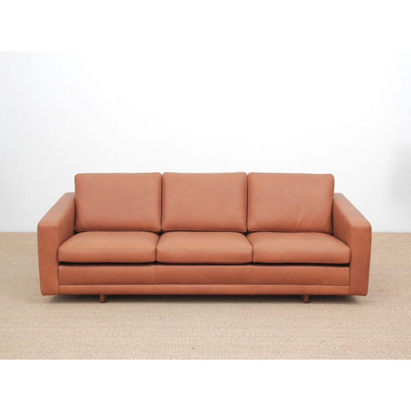 Vintage scandinavian model 205 sofa for Fredericia in oak and brown leather