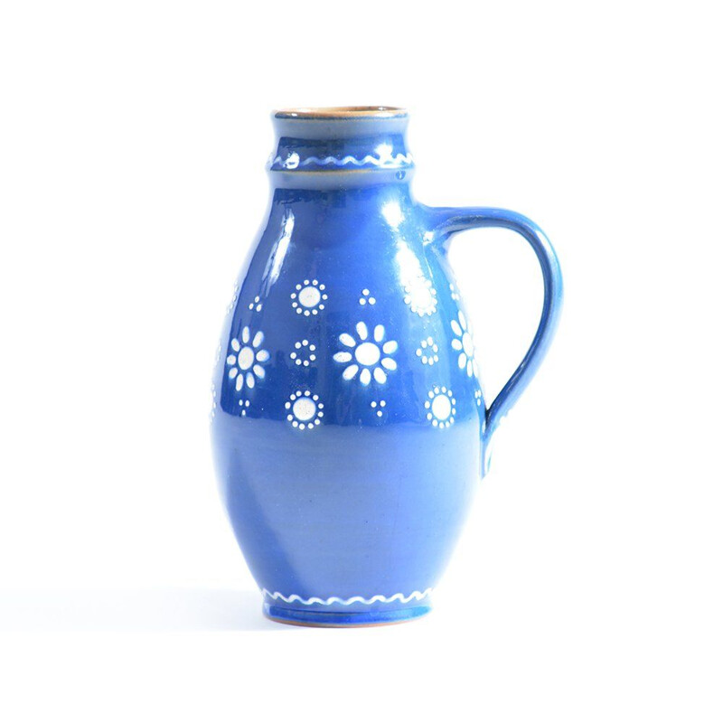 Vaso de cerâmica azul vintage, Checoslováquia