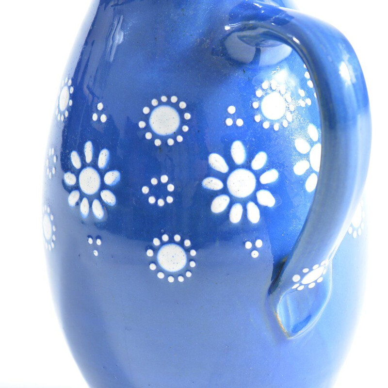 Vintage blauwe keramische vaas, Tsjechoslowakije