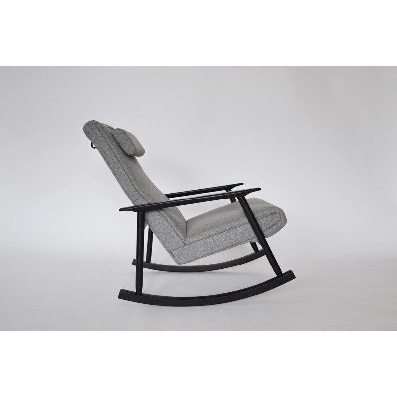 Rocking chair en chêne et tissu gris