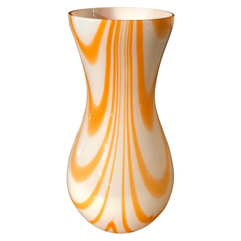 White and orange vase in Murano glass