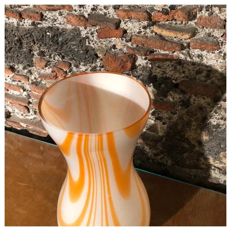 White and orange vase in Murano glass