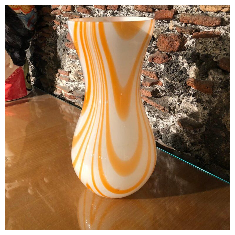 White and orange vase in Murano glass