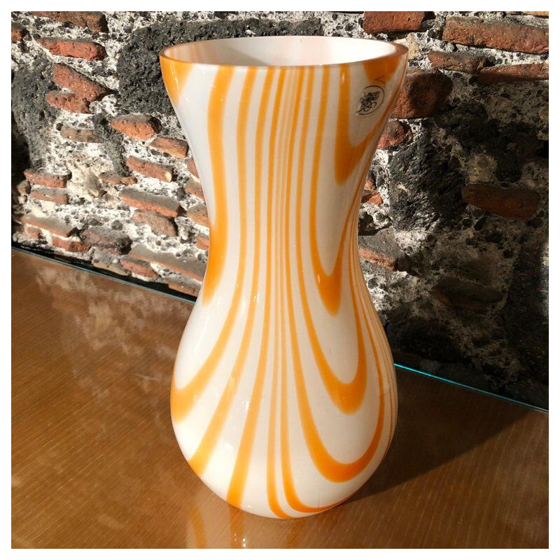 White and orange vase in Murano glass