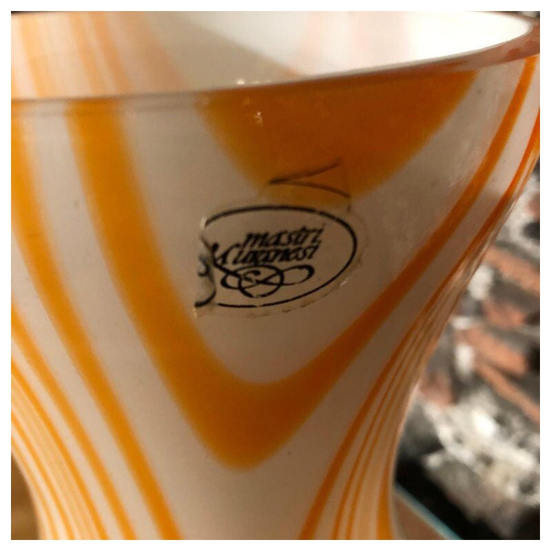 Vase orange et blanc en verre de Murano