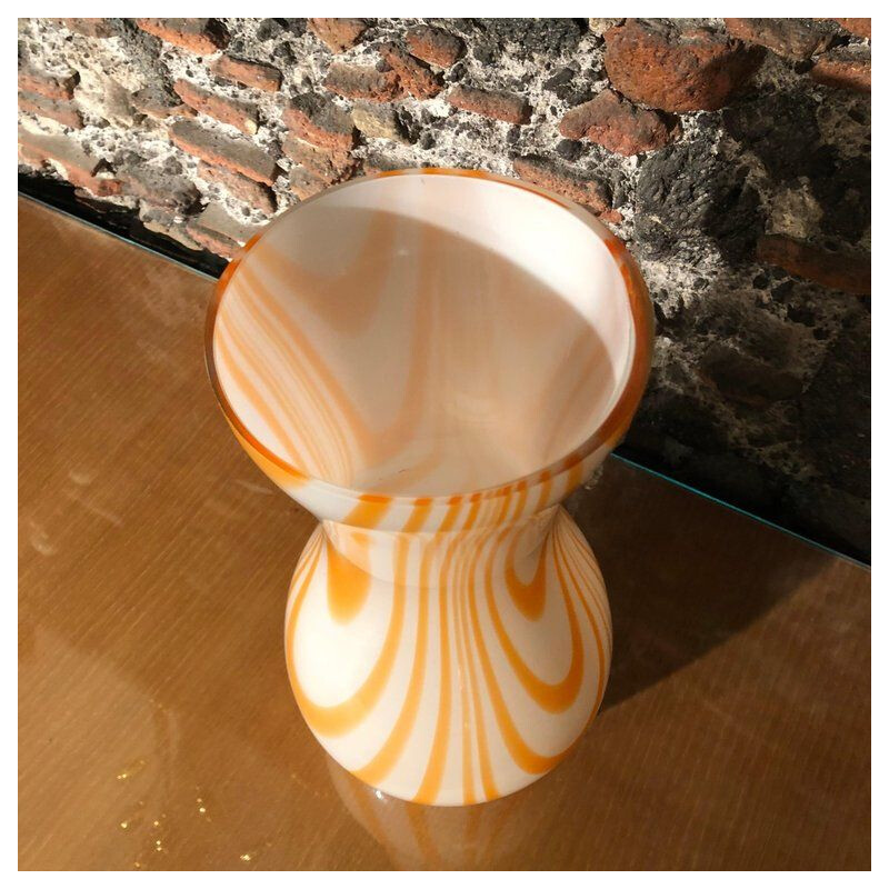 White and orange vase in Murano glass