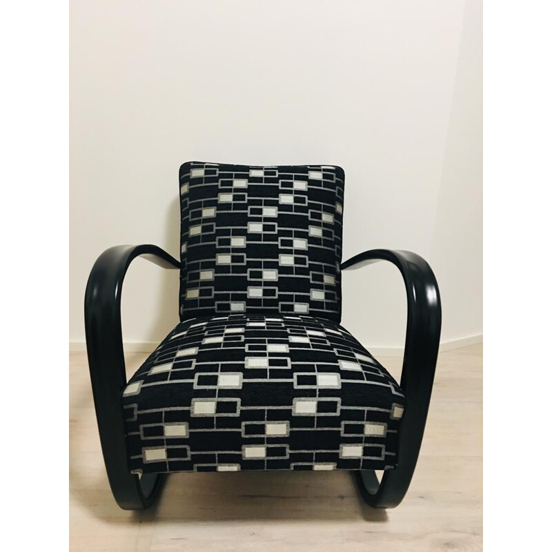 Vintage H269 armchair for UP Zavody in wood and black fabric 1930