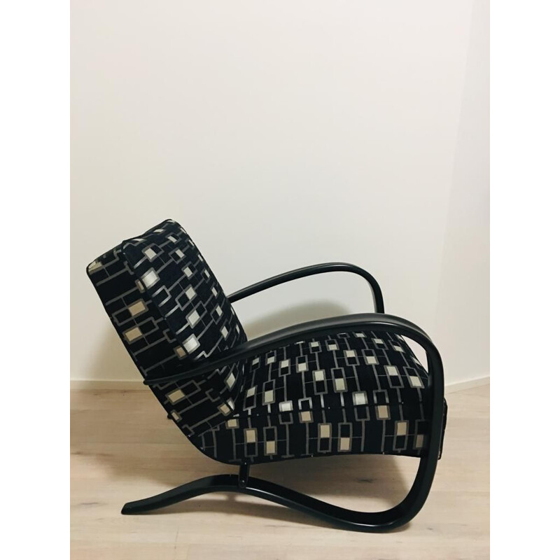 Vintage H269 armchair for UP Zavody in wood and black fabric 1930