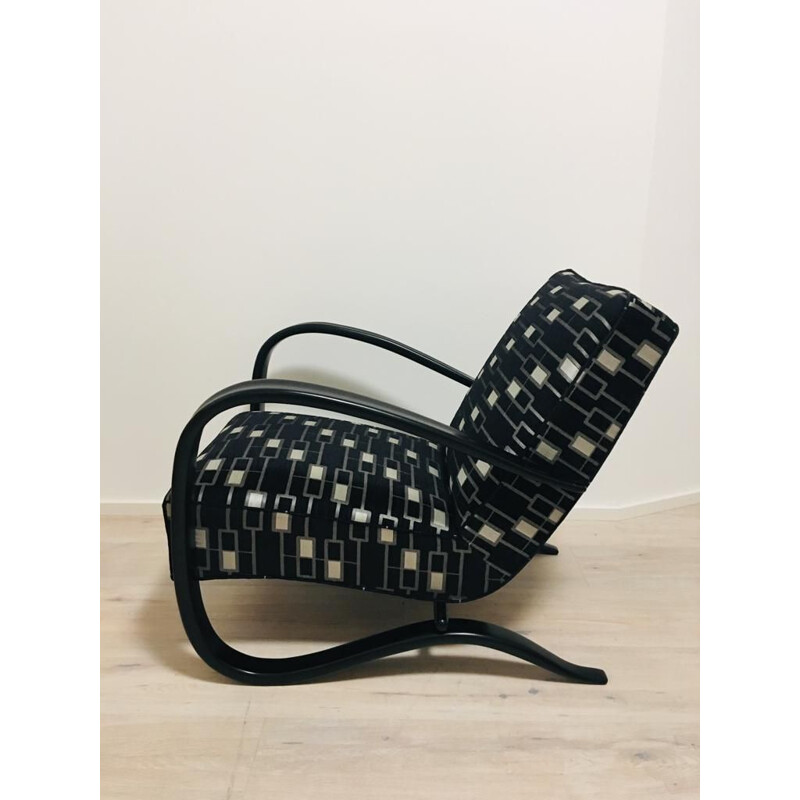 Vintage H269 armchair for UP Zavody in wood and black fabric 1930