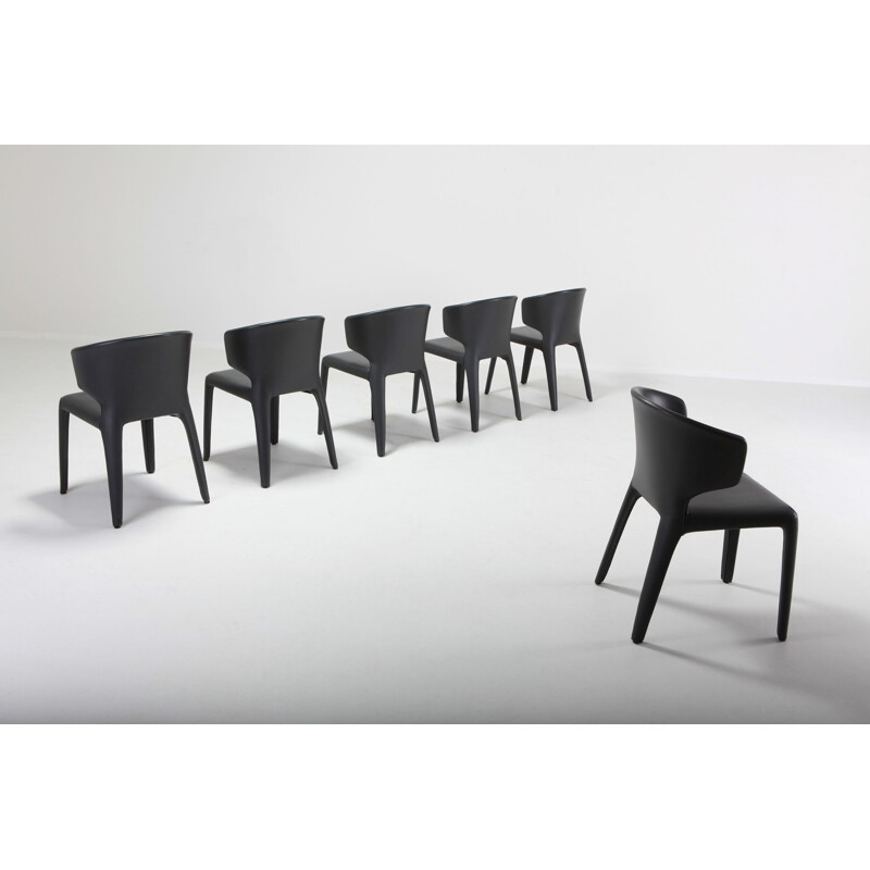 Set of 6 vintage 367 Hola chairs for Cassina in black leather