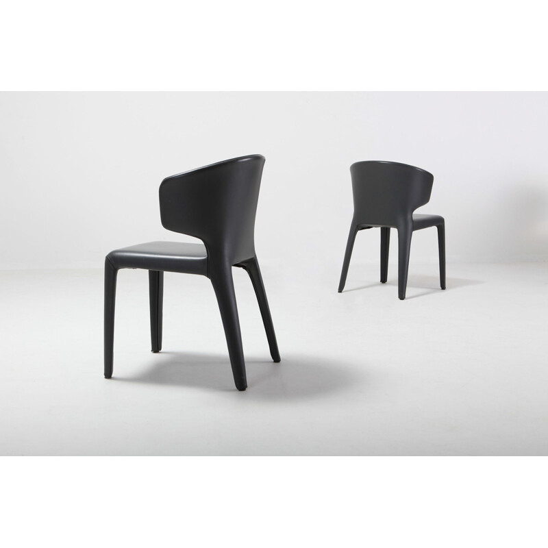 Ensemble de 6 chaises vintage 367 Hola pour Cassina en cuir noir