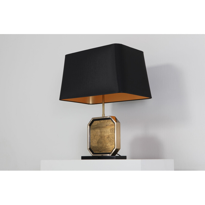 Vintage table lamp in gold and brass by Maho 1970