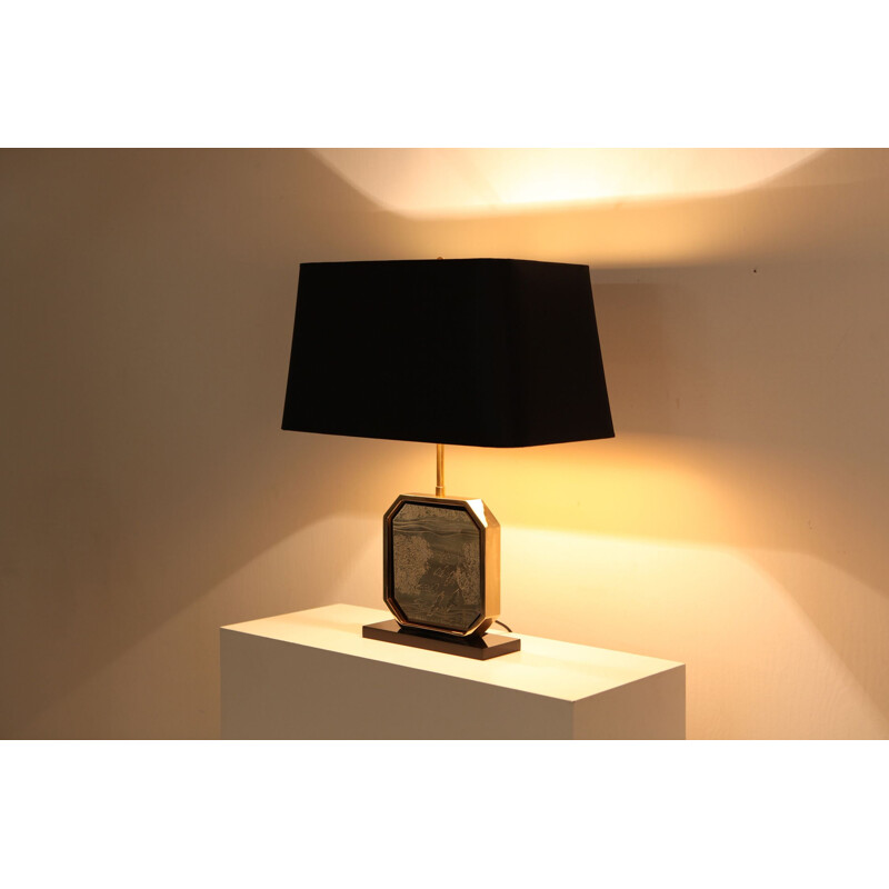 Vintage table lamp in gold and brass by Maho 1970