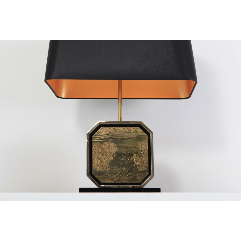 Lampe de table vintage en or et laiton par Maho 1970